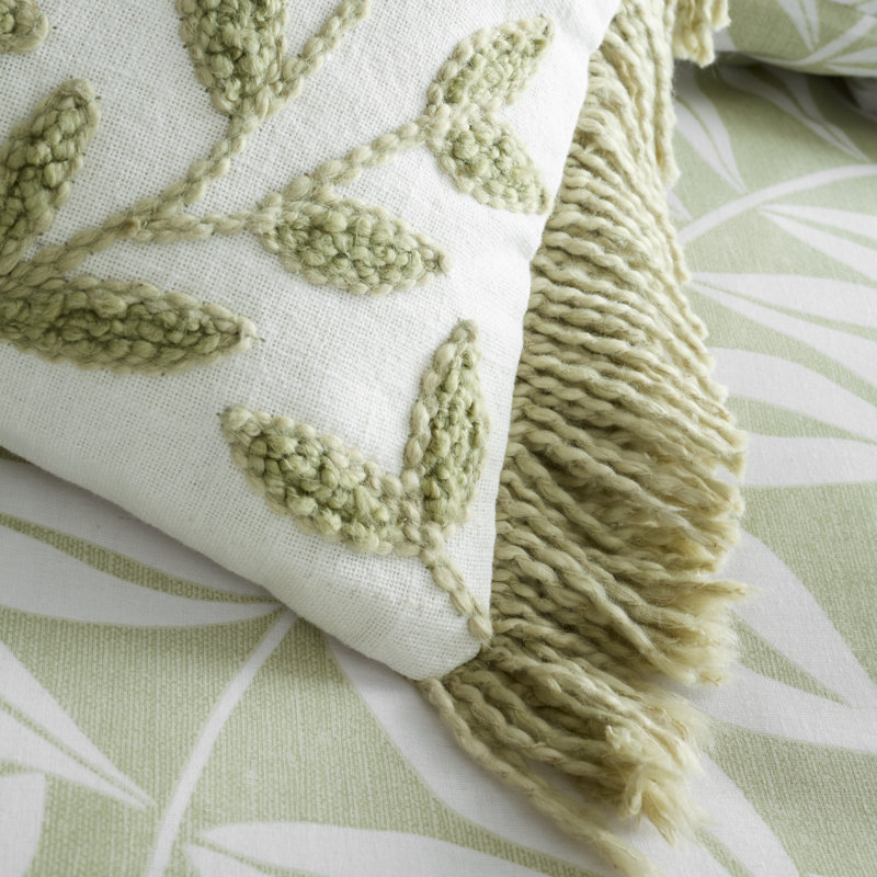 Tufted Sorrel Leaves Cotton Cushion, Green