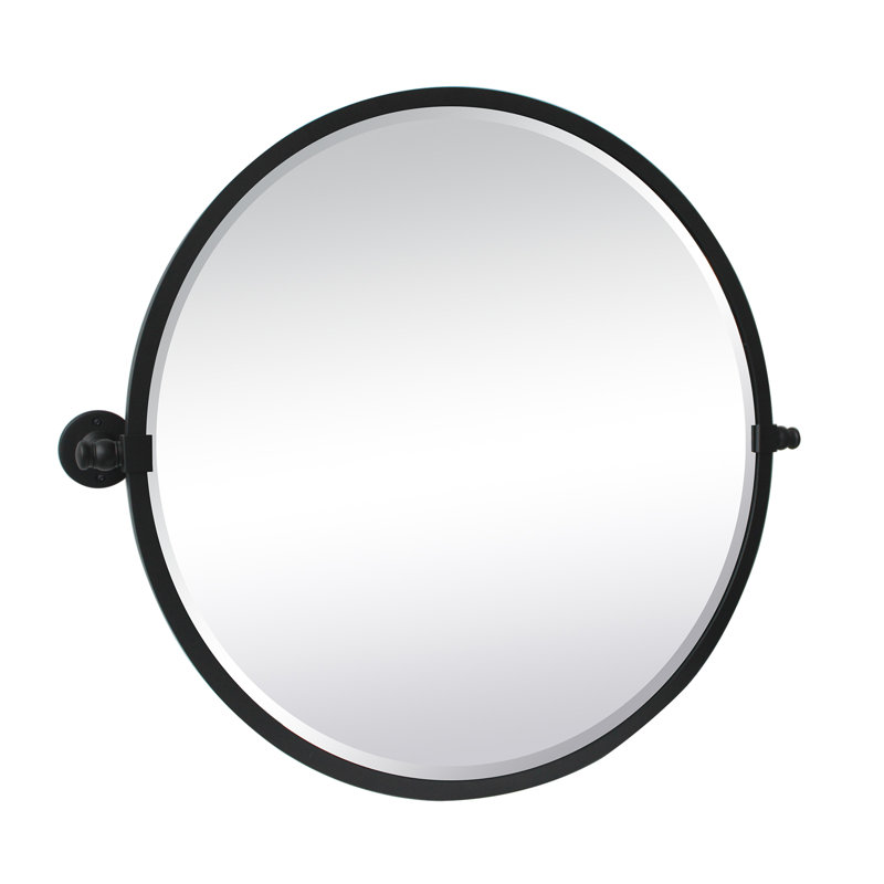 Opeline 26'' x 26'' Matte Black Round Beveled Bathroom Mirror