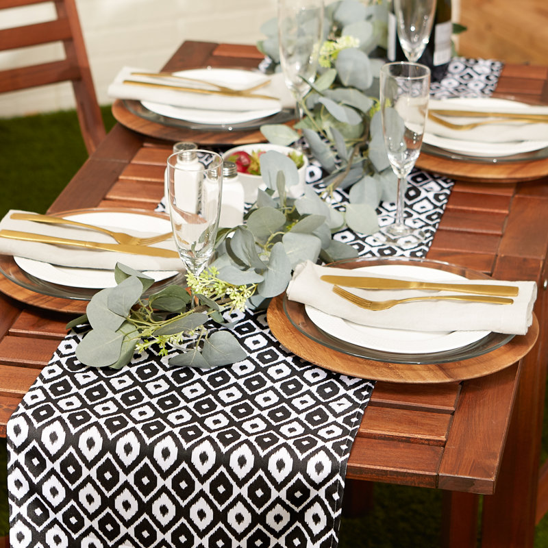 BLACK IKAT OUTDOOR TABLE RUNNER 14X72