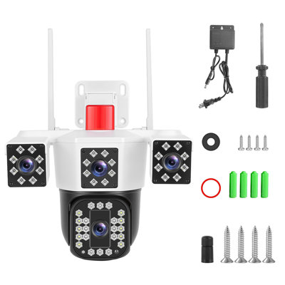 1080P HD 4-Lens Security Camera With Full Color Night Vision Auto Motion Tracking 2-Way Audio Spotlights IP66 Waterproof