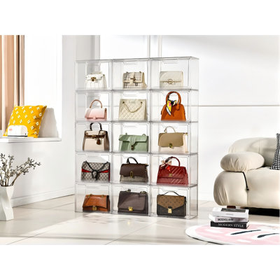 Purse Organizer For Closet,Clear Acrylic Display Case For Handbag Organizer, Purse Storage Box With Magnetic Door, Plastic Storage Bins For Book, Collectibles, Cosmetic (3 Pack)