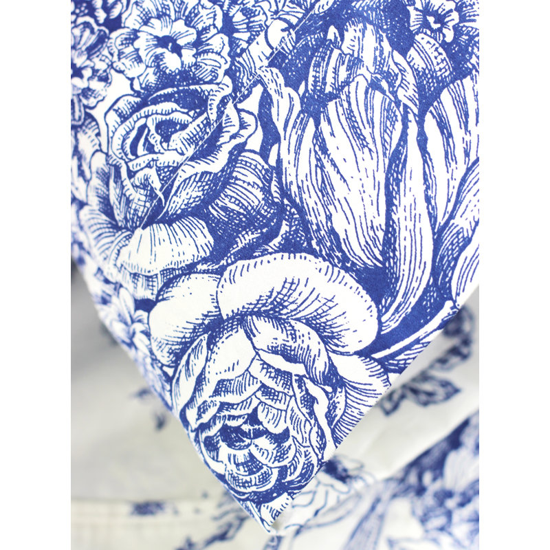 Benedictine 100% Cotton Toile Sheet Set, Queen, Navy