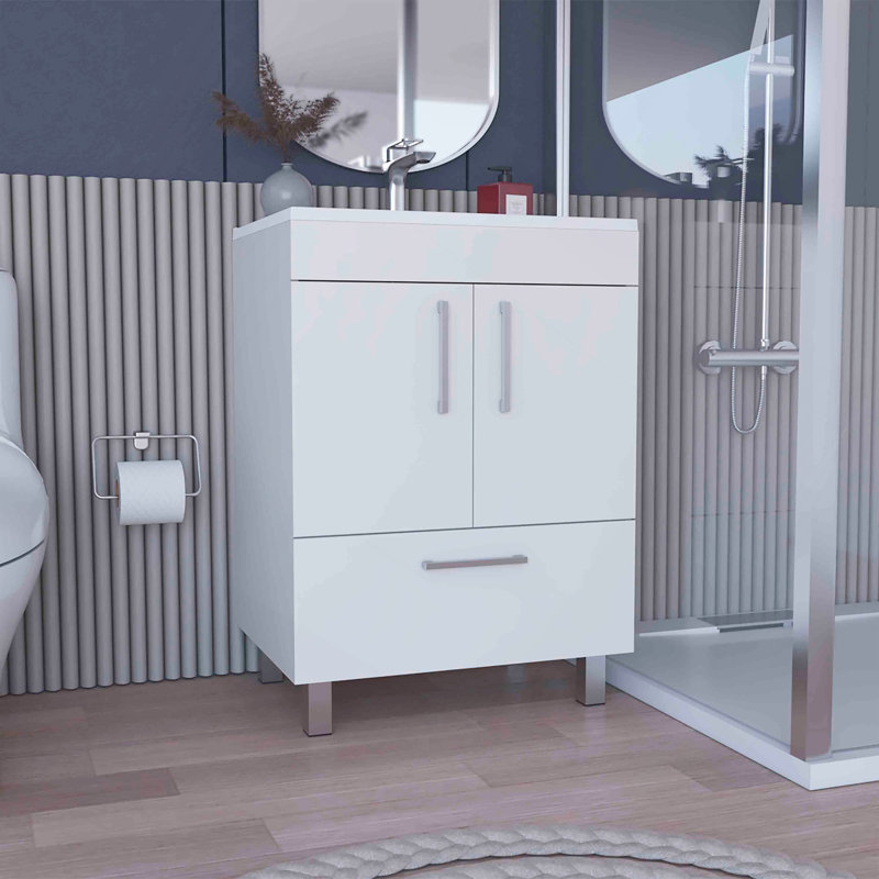 Meuble-lavabo simple Velloc, armoire à deux portes, un tiroir - blanc, Blanc