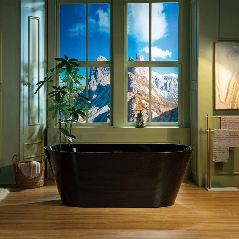 59'' x 29.5'' Freestanding Soaking Acrylic Bathtub, Matte Black, Glossy Black