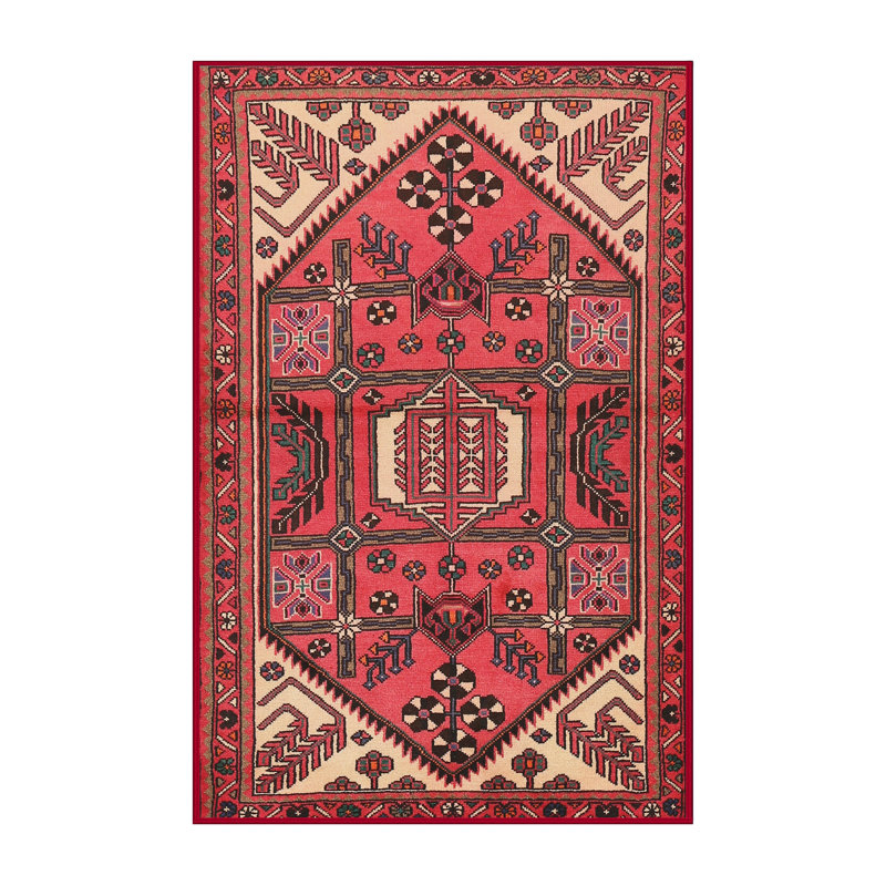Tapis traditionnel rouge / beige, Rectangle de 5 pi x 8 pi