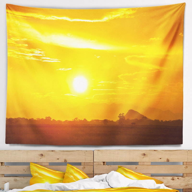 Tapisserie coucher de soleil africain, H 32 po x l 39 po