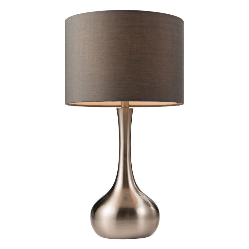 Teneyck Metal Table Lamp, Satin Nickel Base/Grey Shade