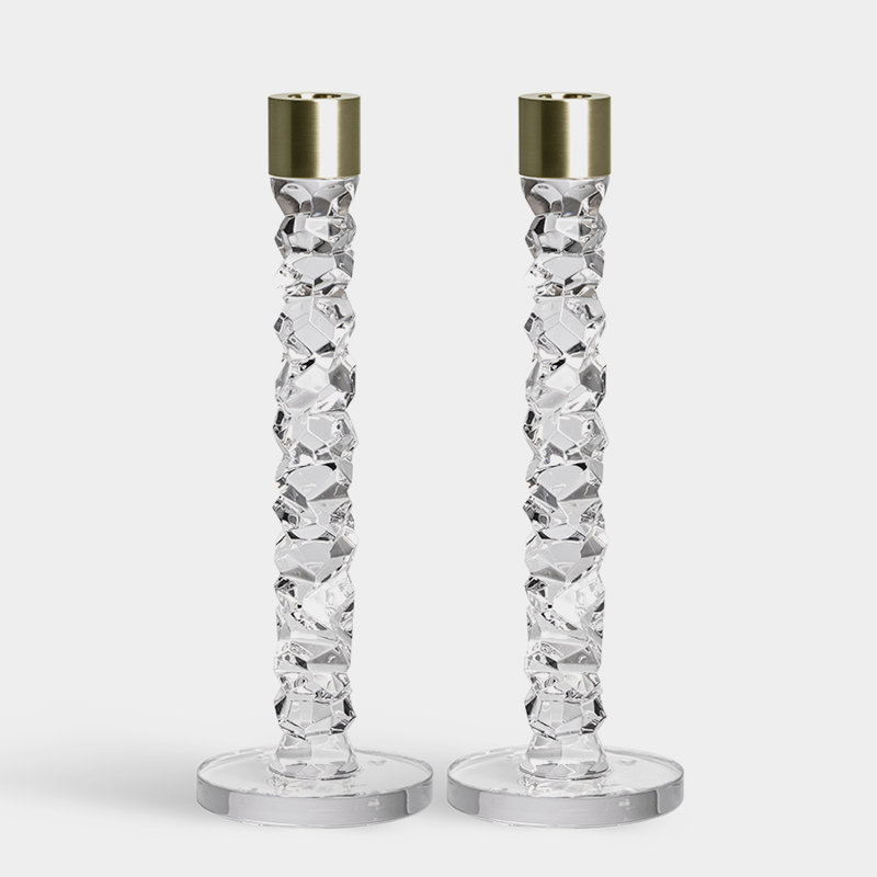 Carat Crystal Tabletop Candlestick, Large, Brass/Clear