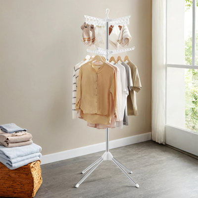 2-Tier Clothes Drying Rack, 72-Inch Folding Laundry Drying Rack With 3 Rotatable Arms For Hangers, 24 Clips, Stainless Steel, For 27 Pieces Of Clothes