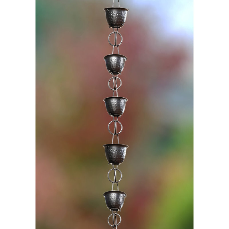 Black Hammered Aluminum Rain Chain with Large Cups, 8.5 ft