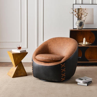 Fauteuil demi-tonneau pivotant en cuir véritable l 32,3 po