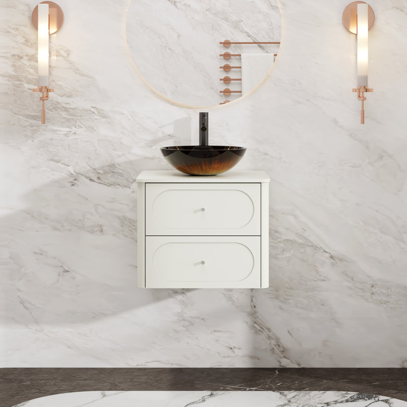 Meuble-lavabo simple mural 24 po avec lavabo vasque, robinet, Beige, 24"