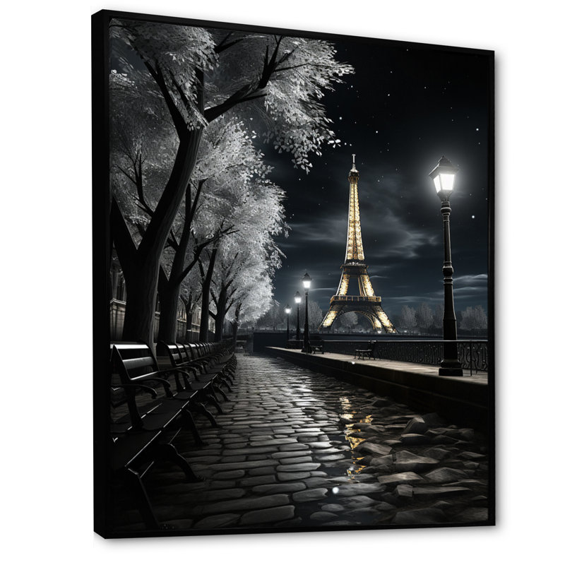 «Parisian Moonlit Night II», reproduction sur toile, H 44 po x l 34 po x P 1,5 po, Cadre flottant noir