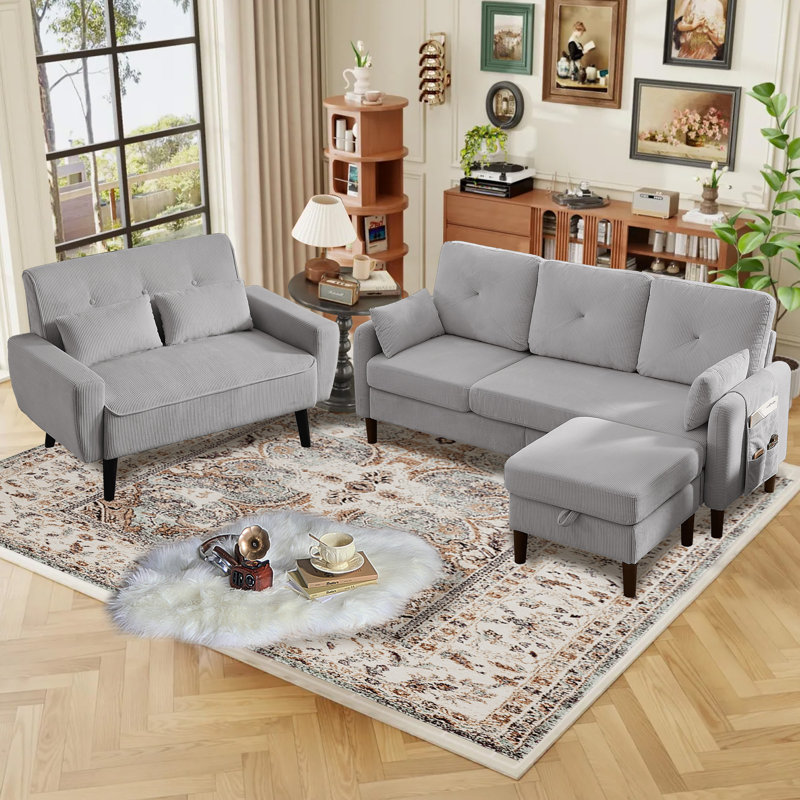 Susete 3 - Piece Living Room Set, Light Grey
