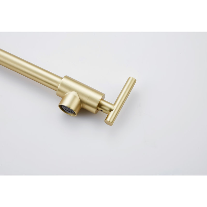 Brushed Gold Wall Mount Pot Filler Faucet - Folding Function, 360 Rotation, Brass Build, Corrosion Surface Treatment, Double Handles For Optimal Water Release Foldable, Twirl, Brass, Coating, Precise