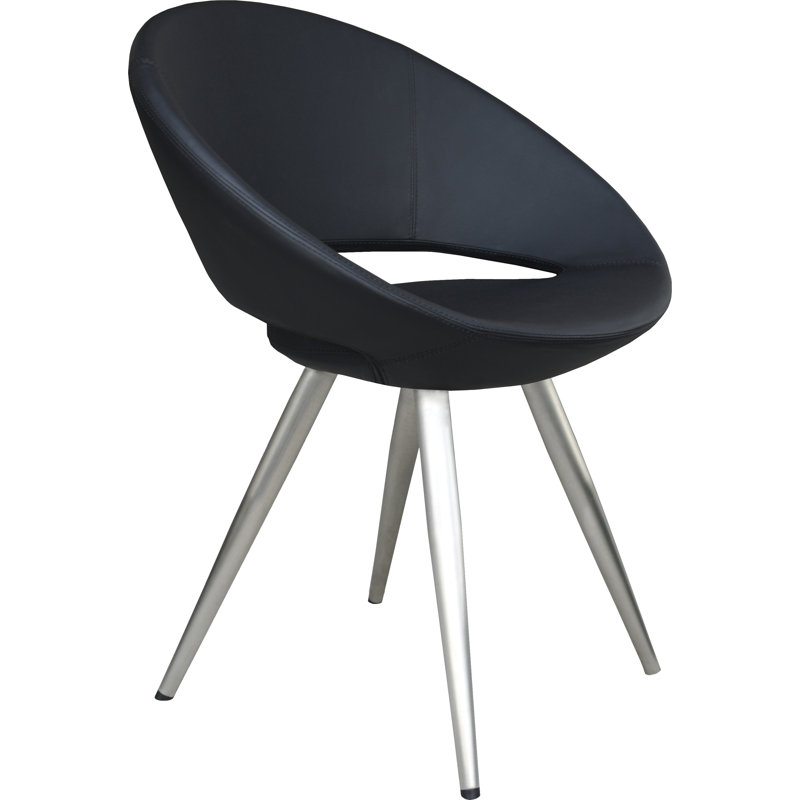Crescent Metal Solid Back Arm Chair, Black Faux Leather, Black Powder