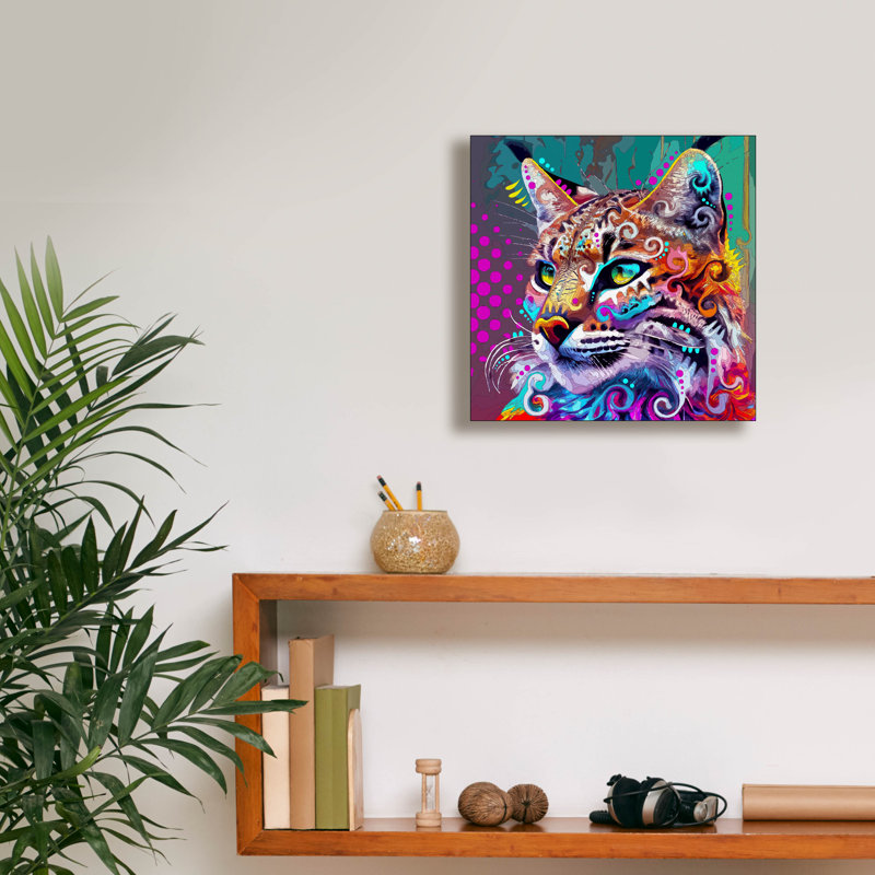 «Bobcat» par Dean Russo, art mural sur toile, H 12 po x l 12 po x P 0,75 po