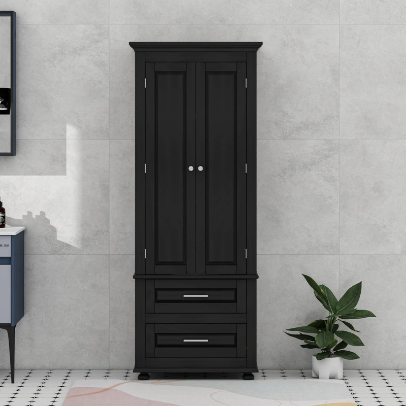 Armoire de rangement haute avec deux tiroirs, Noir