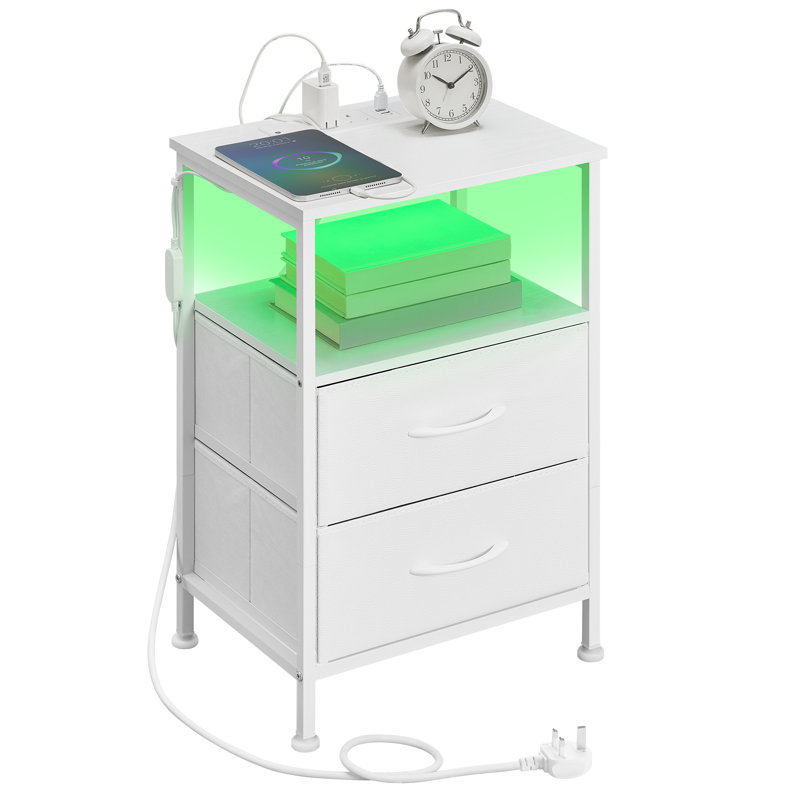 30cm W Steel Bedside Table, White