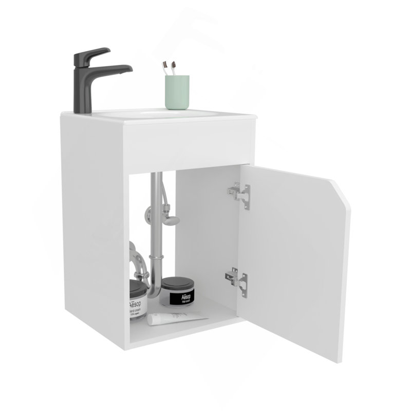 Meuble-lavabo flottant avec porte Nelson, blanc, Blanc