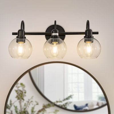 20 po Luminaire de meuble-lavabo industriel 3 lumières avec abat-jour en verre transparent 3 lumières