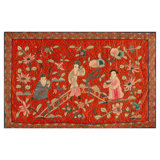 1930s Red Eight Immortals Chinese Silk Pictorial Embroidery 2' x 3' Carpet Rug