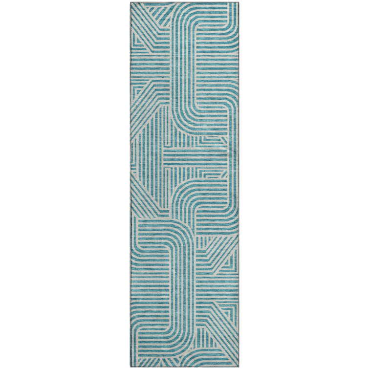 Premium Machine Washable Prisco Teal Rug