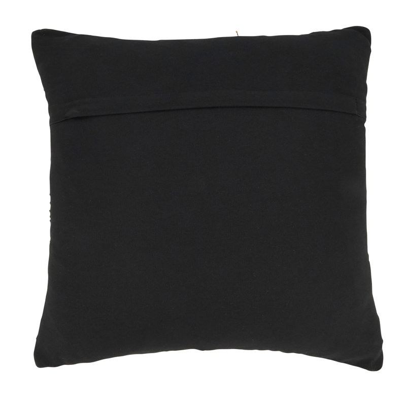 Black and Beige Zig Zag Tassel Square Throw Pillow