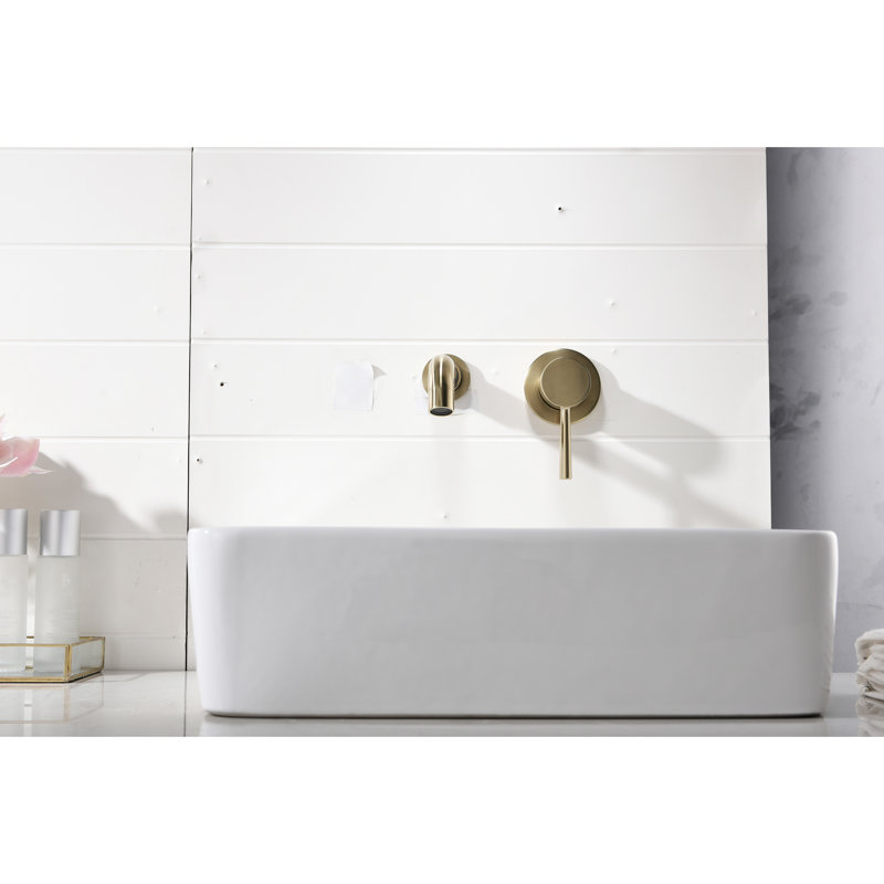 Brushed Nickel Wall Mounted Bathroom Faucet With Pop-Up Drain, Single Handle For Effective Water Regulation, Splash Design, Stainless Steel Sink In Gold - Lever Optimal Control, Noise-Reducing