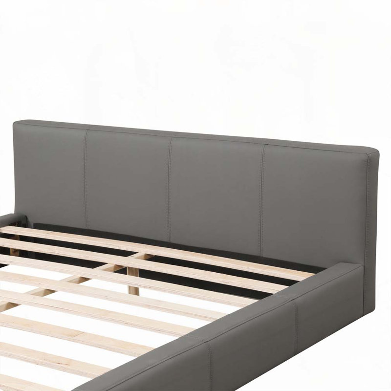 Vicente Faux Leather Upholstered Bed, Queen, Gray