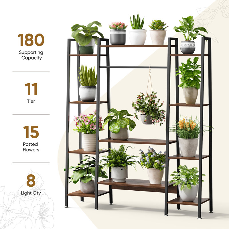 55.1 Tall Metal Frame Plant Shelf, 11-Tier Plant Stand With Grow Lights   