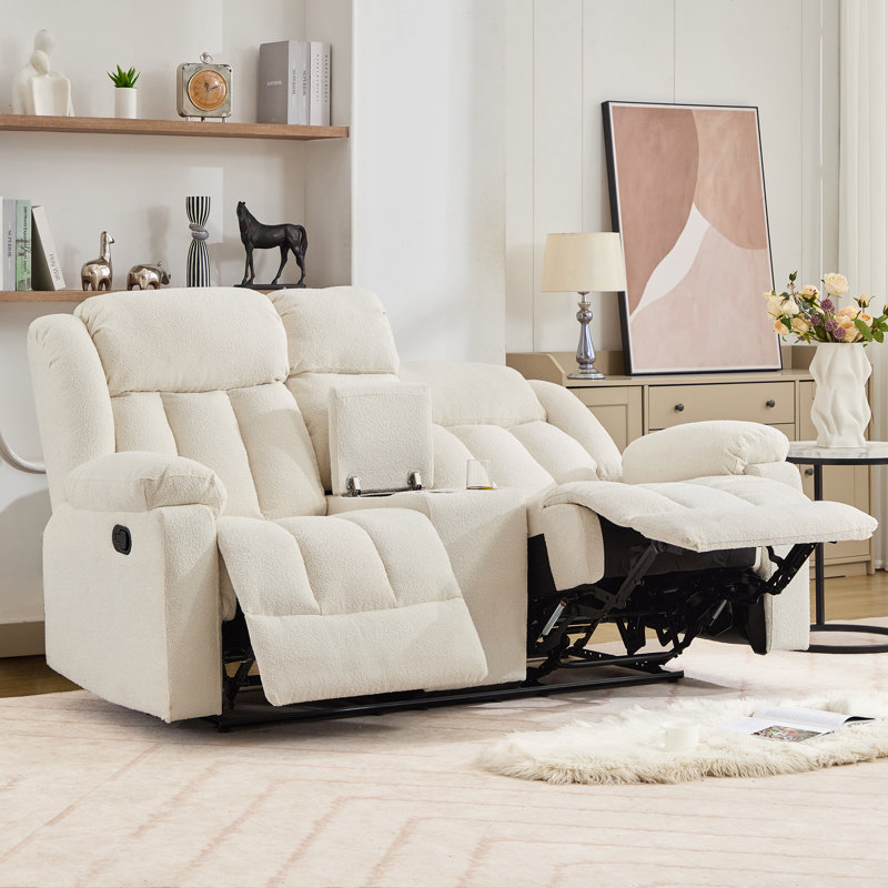 Berroa 2 Seat Recliner Sofa with Centre Console, Cream
