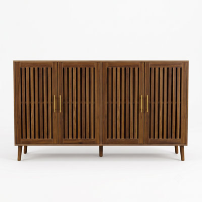 63" Walnut Sideboard with 4 Grille-Striped Doors and Storage