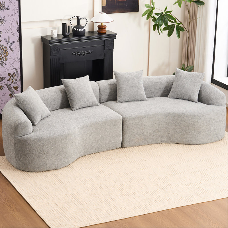Canapé courbé désossé, canapé modulaire à compression de 110 po, gris à haute densité, canapé-lit pour salon, salon, appartement, chenille