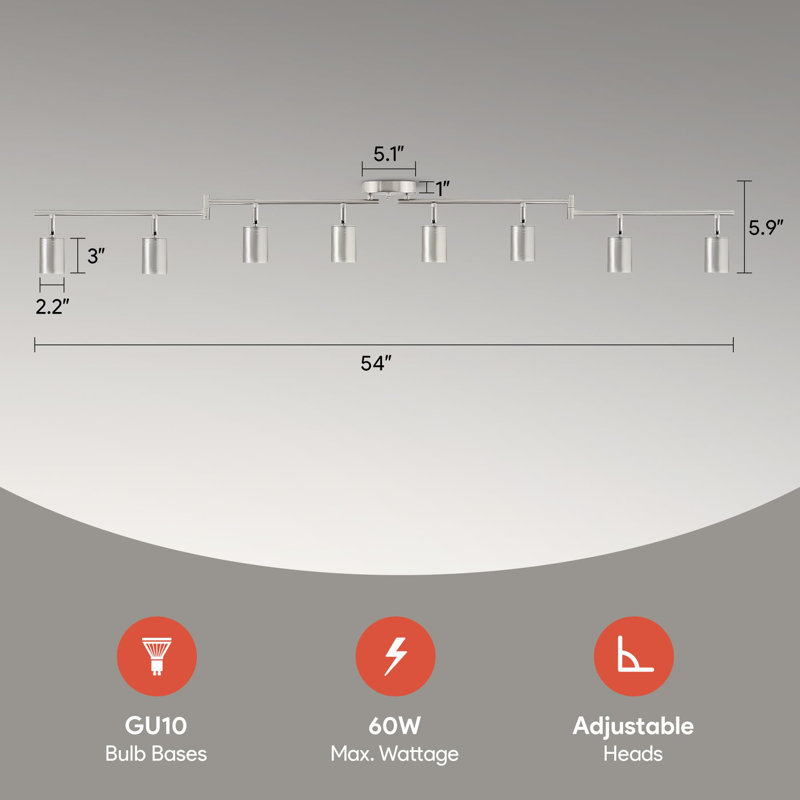 8-Light Adjustable LED Track Lighting Fixture with Colour Temperature Control, Nickel