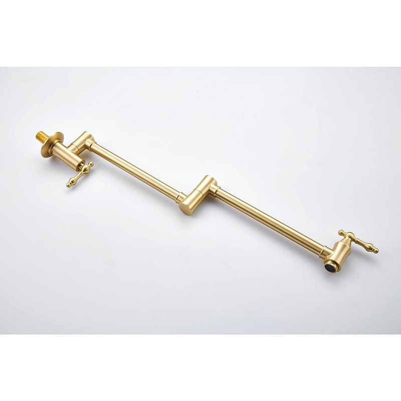 Wall Mount Folding Kitchen Pot Filler Faucet, Brushed Gold