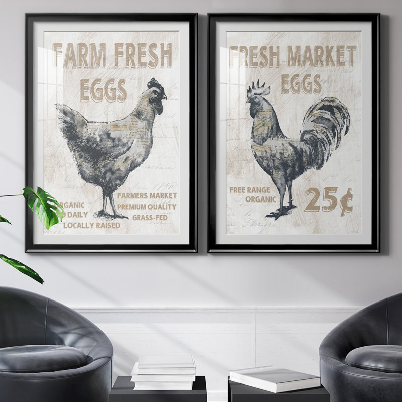 Farm Fresh Chicken - ensemble de 2 reproductions, Blanc, H 31,5 po x l 47 po x P 1,5 po, H 26,5 po x l 73 po x P 1,5 po