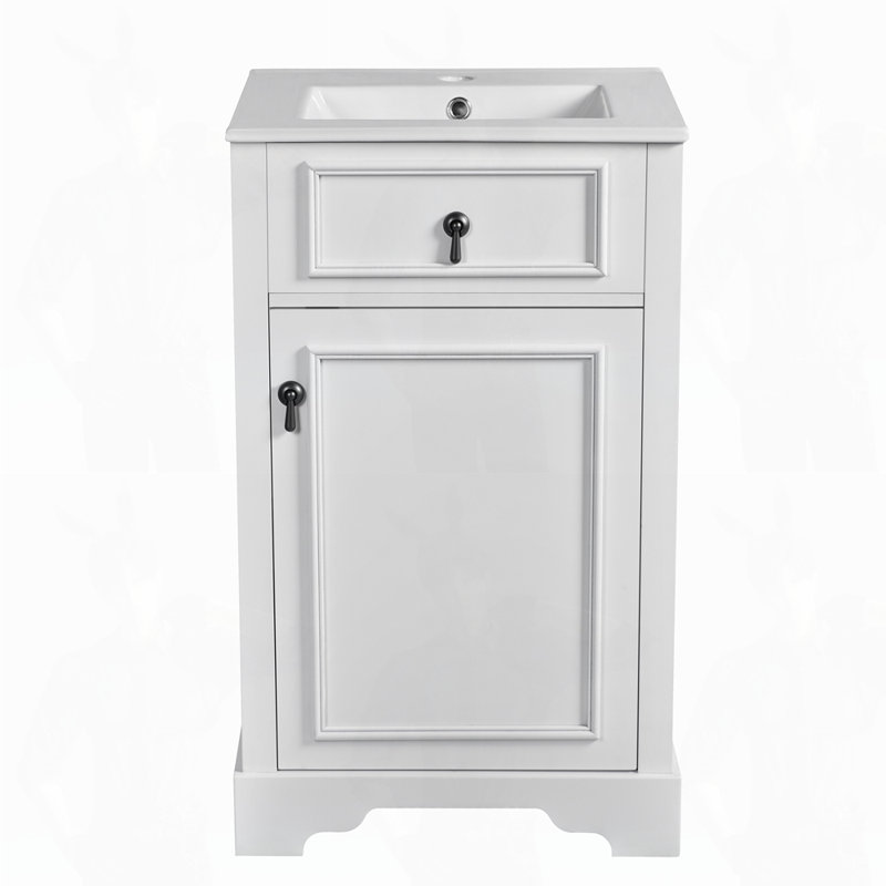 Meuble-lavabo de rangement multifonctionnel de 20 pouces avec lavabo en céramique, Blanc