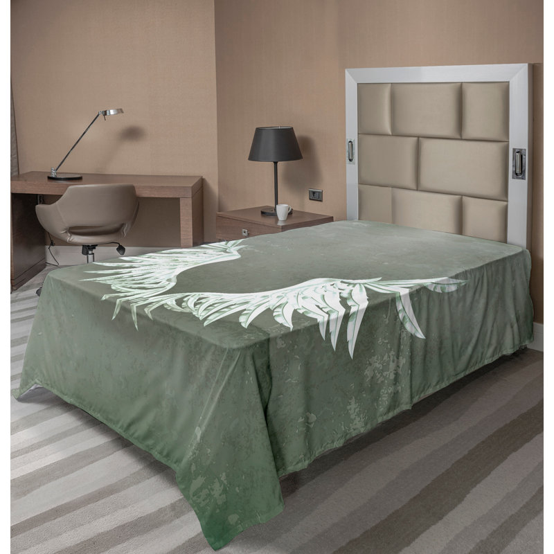 Ambesonne Abstract Top Flat Sheet Coat of Arms Wings Grey White, Twin XL Flat Sheet