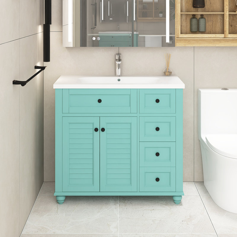 Ensemble de meuble-lavabo autoportant 36 po avec plateau en résine 36 po, Vert