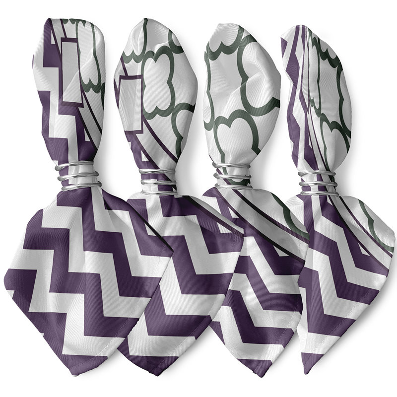 Latashia Geometric Napkins, Grey/Purple