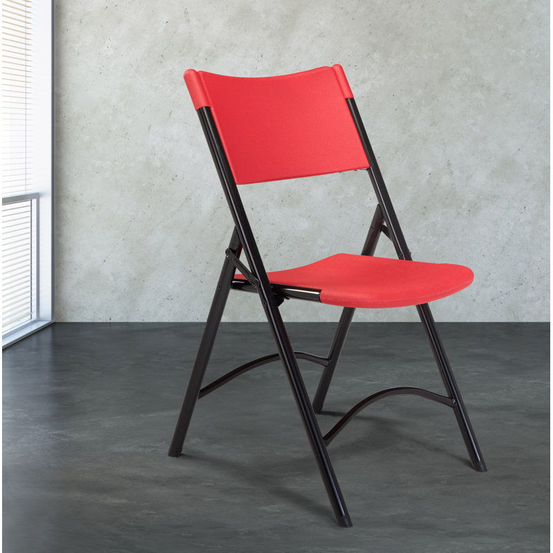 Red Resin Folding Chair Set with Black Frame, Pack of 4