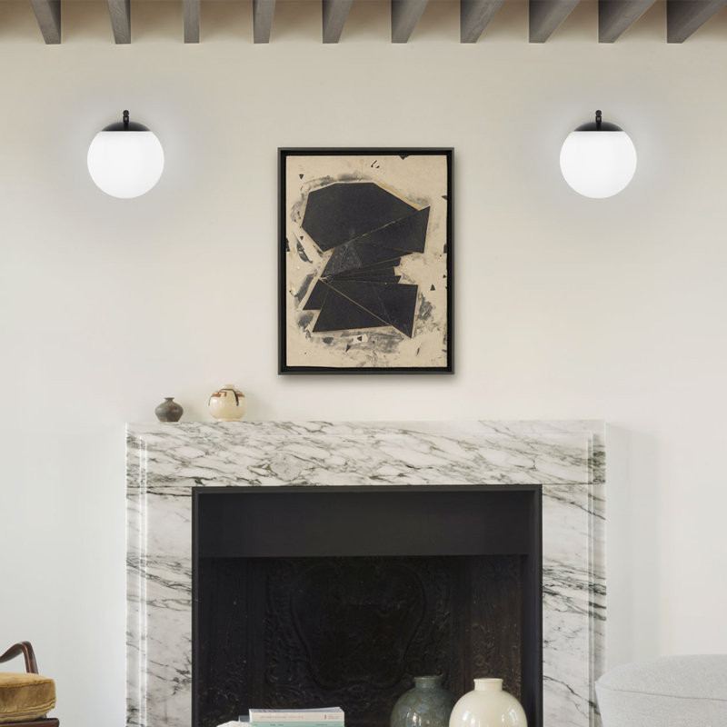 Applique à bras 1 lumière en acier inoxydable noir moderne avec boule en verre laiteux