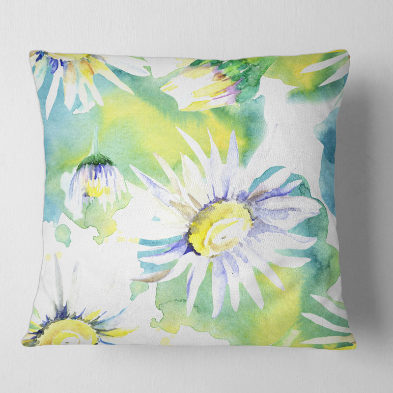Housse et insert de coussin carré Daisy Flowers Aquarelle Impression II, 16" x 16"