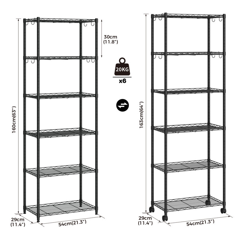 6-Tier Metal Shelving Units, Black