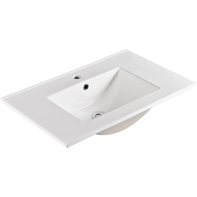 Comptoir de meuble-lavabo en céramique 30 po, blanc brillant (seulement le lavabo)