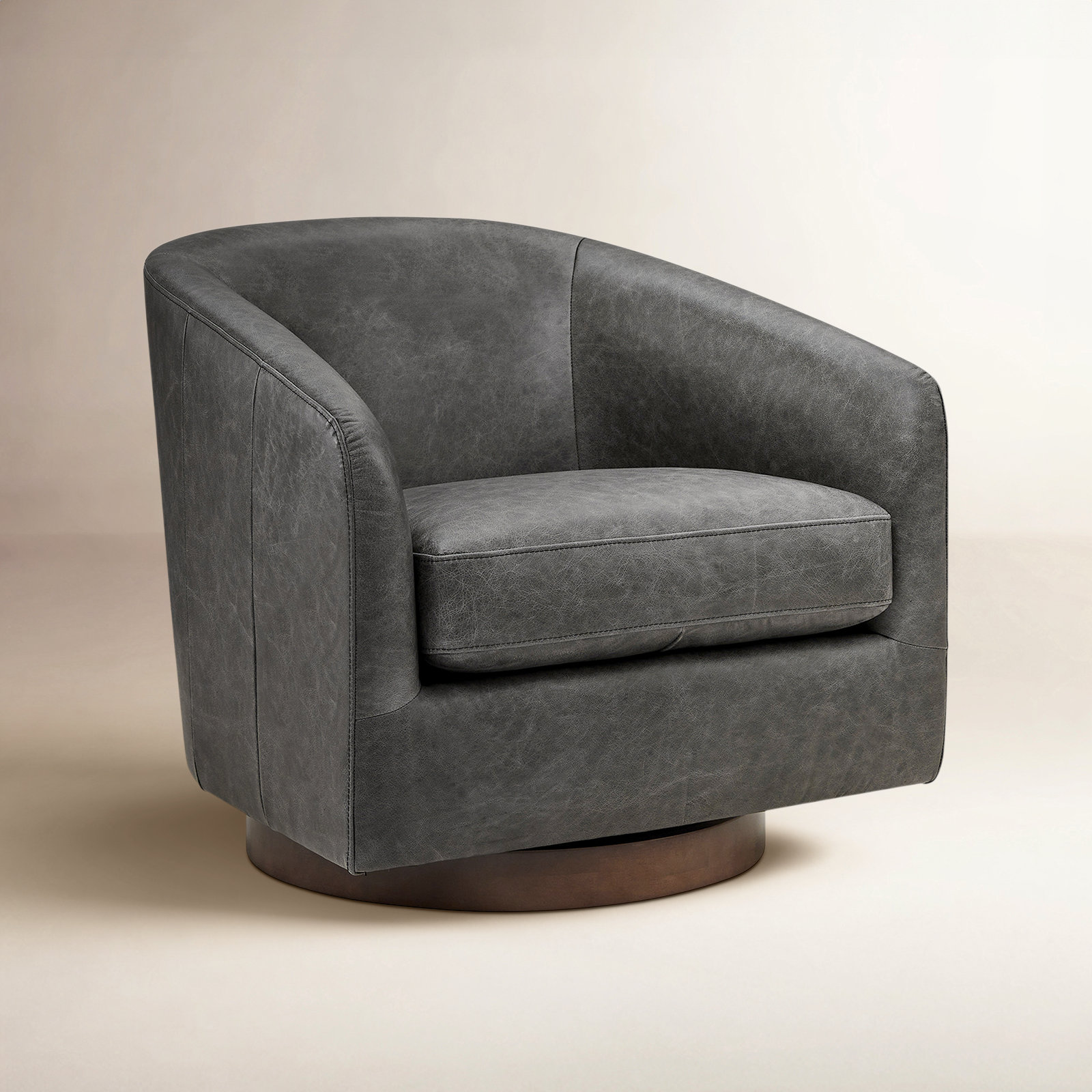 Bennett Genuine Leather Swivel Barrel Chair, Marseille Black Top Grain Leather