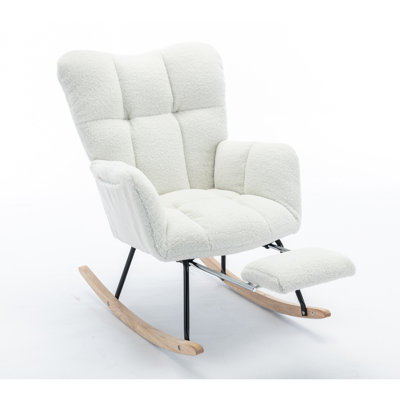 Teddy Fabric Rocking Chair With Adjustable Footrest