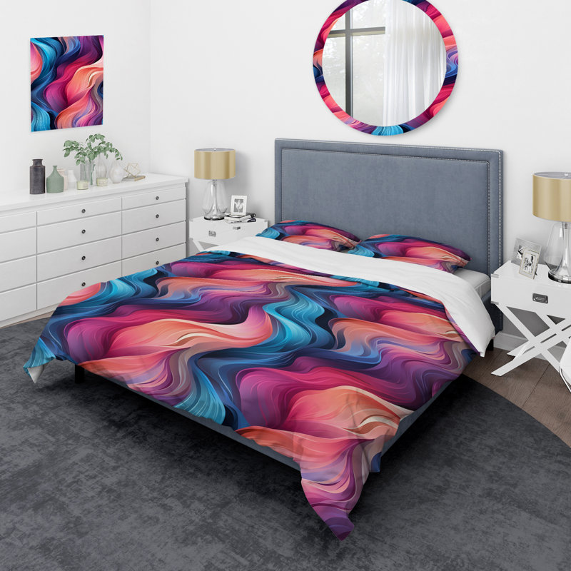 Literie rose mystique Aura Symphony Waves, Housse de couette pour très grand lit et 2 très