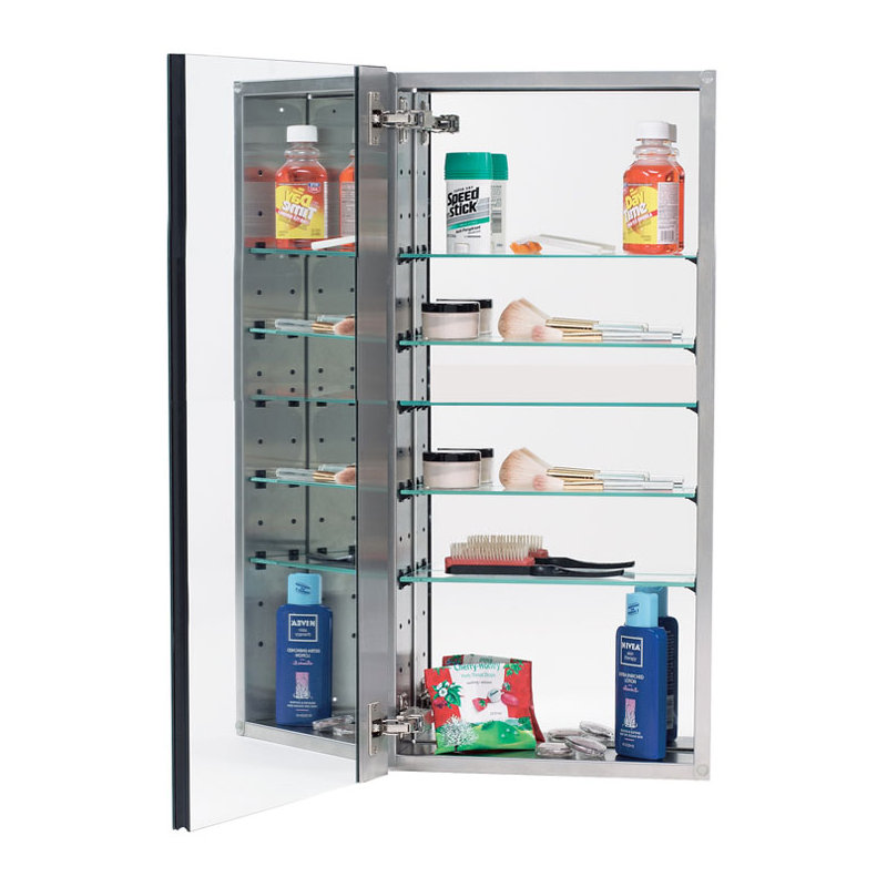 15'' W Mirrored Medicine Cabinet, Left, Stainless Steel, 35" H x 15" W x 5 " D